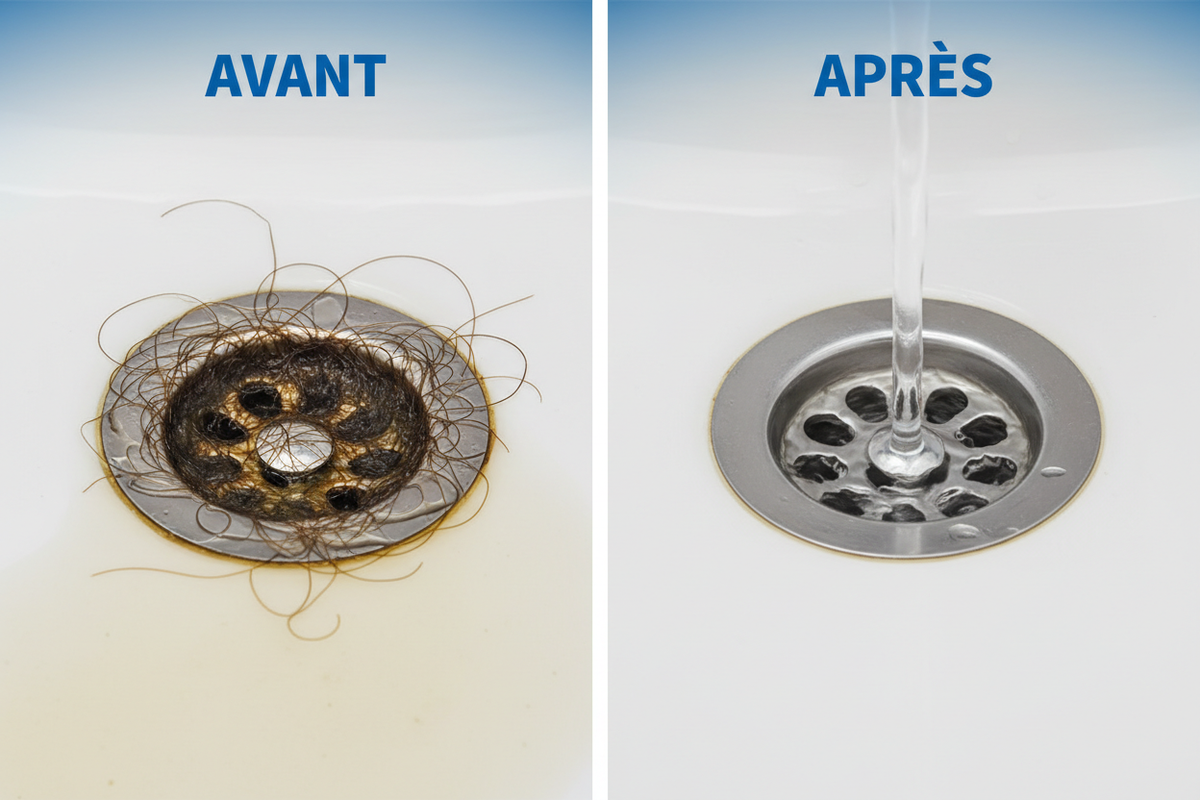Avant Après - Lavabo salle de bain débouché